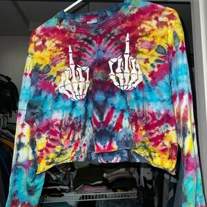 Tie-Dye Crop Top with Skeleton Print